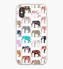 Girly Whimsical Retro Floral Elephants Pattern iPhone Case