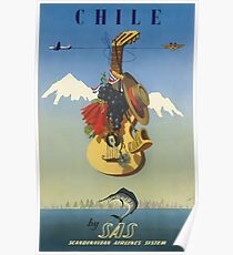 Chile by SAS Scandinavian Airlines System Vintage Travel Poster Poster