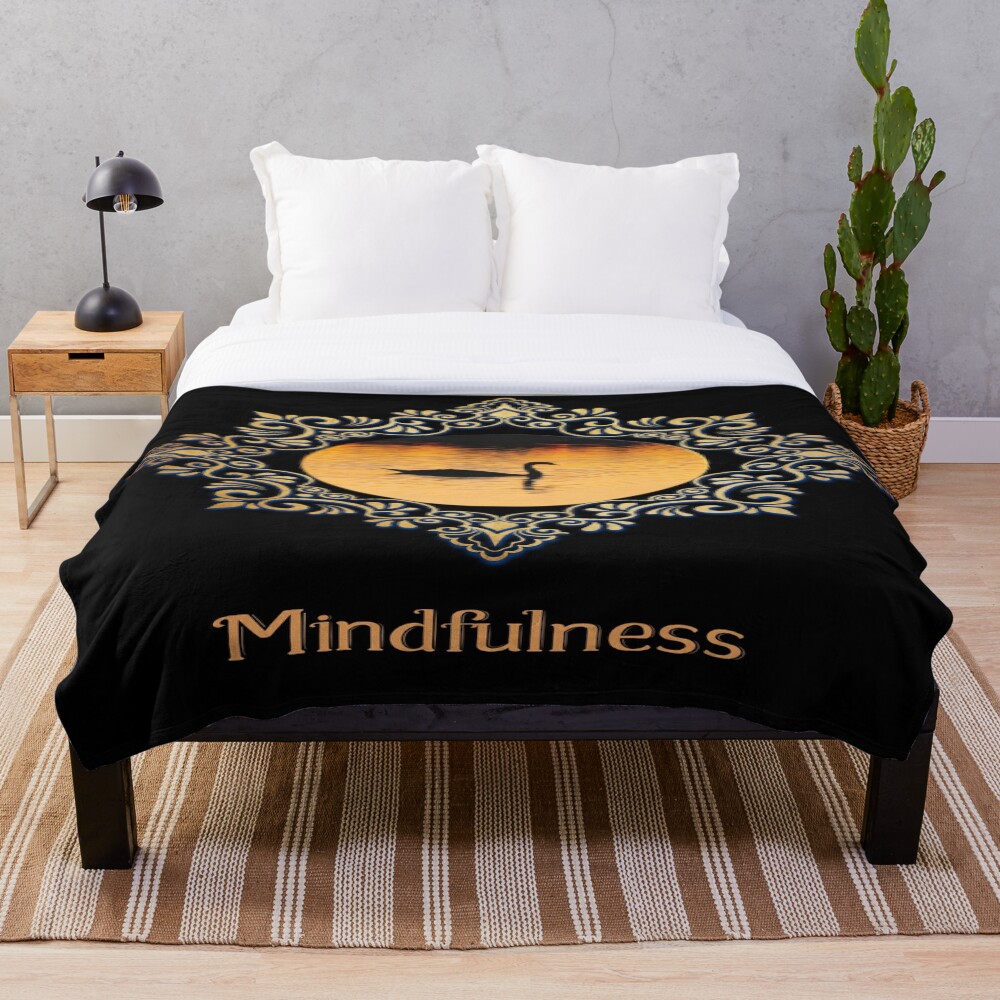 Mindfulness - Lonely swan in the lake of tranquility on a throw blanket