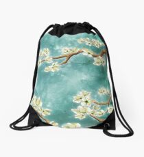 Tranquility Blossoms in Teal Drawstring Bag