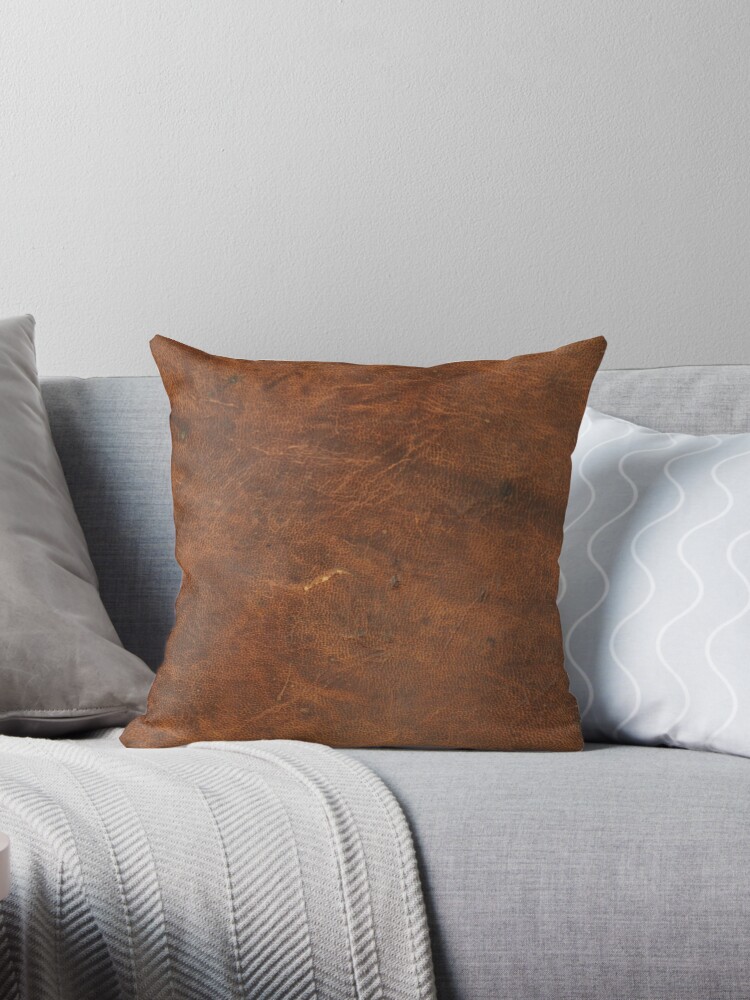 Old Tan Leather Texture Cowhide Throw Pillow By Koovox Redbubble