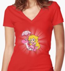 Yoshi and Chibi Peach Women's Fitted V-Neck T-Shirt