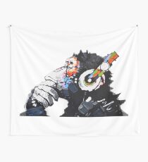 Banksy DJ Monkey Thinker with Headphones White Wall Tapestry