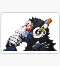 Banksy DJ Monkey Thinker with Headphones White Sticker