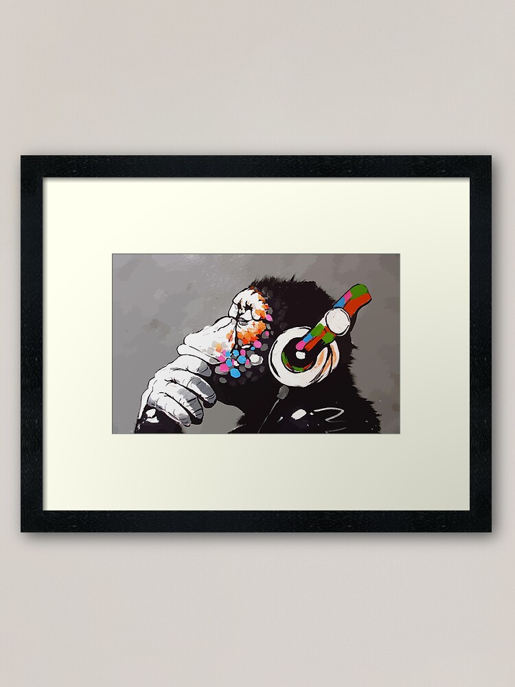 Alternate view of Banksy DJ Monkey Thinker with Headphones Framed Art Print