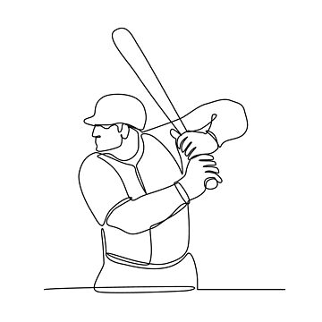 Baseball player, hitter swinging with bat, continuous line drawing