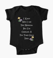 Alice in Wonderland Saying, White text. Short Sleeve Baby One-Piece