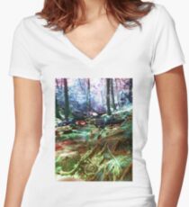 psychedelic forest Women's Fitted V-Neck T-Shirt