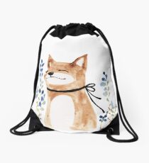 Fox and Flower Drawstring Bag
