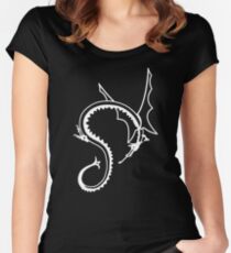 Curled Dragon - White on Black Women's Fitted Scoop T-Shirt