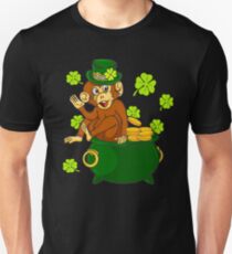 Irish Monkey on Pot of Gold Funny St Patricks Day T Shirt Unisex T-Shirt
