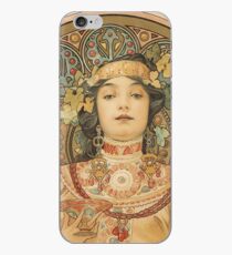 Vinilo o funda para iPhone Alphonse Mucha nativo americano mujer sosteniendo Champagne