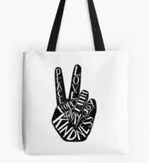 Peace Sign with words Peace, Love, Faith, Joy, Hope, Kindness, Unity Tote Bag