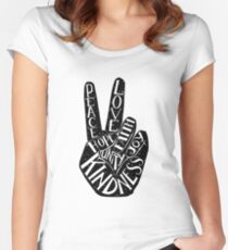 Peace Sign with words Peace, Love, Faith, Joy, Hope, Kindness, Unity Women's Fitted Scoop T-Shirt
