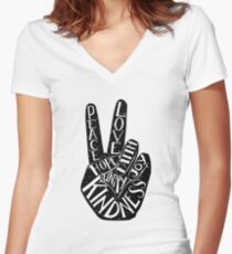 Peace Sign with words Peace, Love, Faith, Joy, Hope, Kindness, Unity Women's Fitted V-Neck T-Shirt