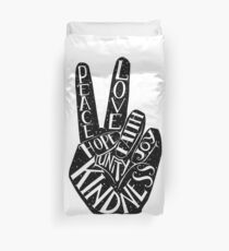 Peace Sign with words Peace, Love, Faith, Joy, Hope, Kindness, Unity Duvet Cover