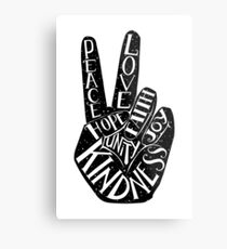 Lienzo metálico Signo de la paz con palabras Paz, amor, fe, alegría, esperanza, amabilidad, unidad