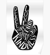 Peace Sign with words Peace, Love, Faith, Joy, Hope, Kindness, Unity Poster
