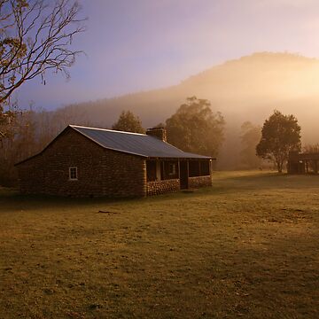 Artwork thumbnail, Misty dawn over GeeHe Hut, Kosciusko Nat. Park, Australia by Chockstone