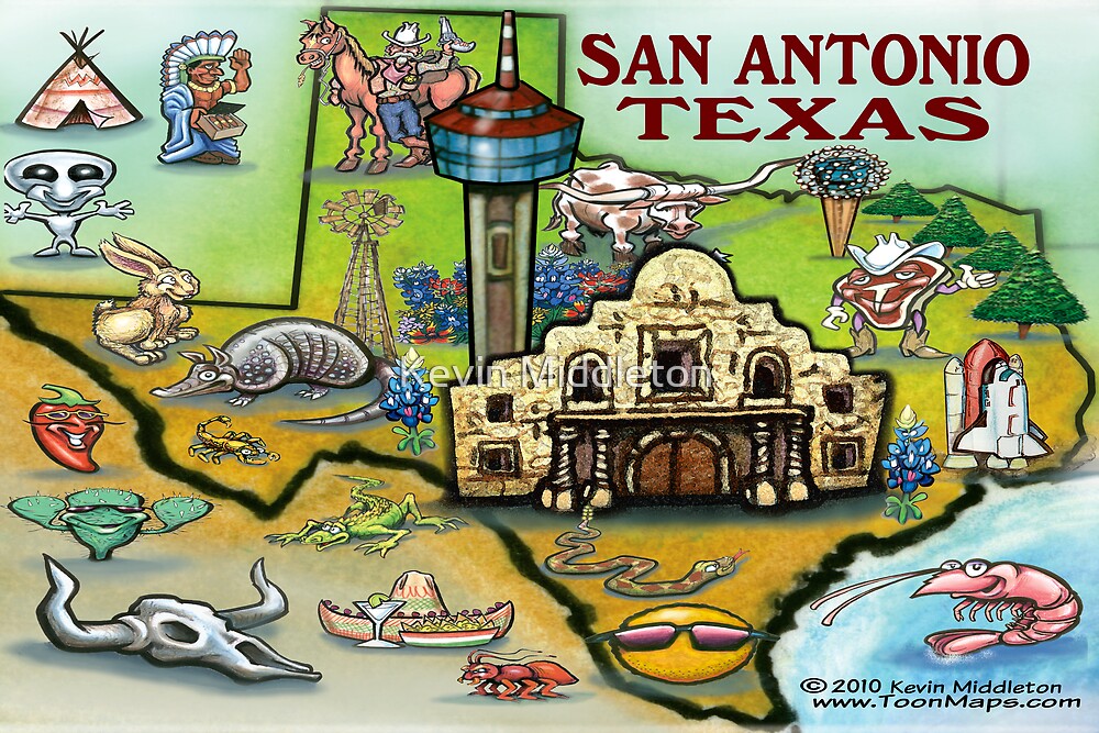 "San Antonio TEXAS map" by Kevin Middleton Redbubble