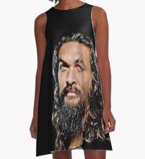 Jason Momoa digital artwork, drawing painting, fanart, fandom, sexy hot, black and white, good vibes A-Line Dress