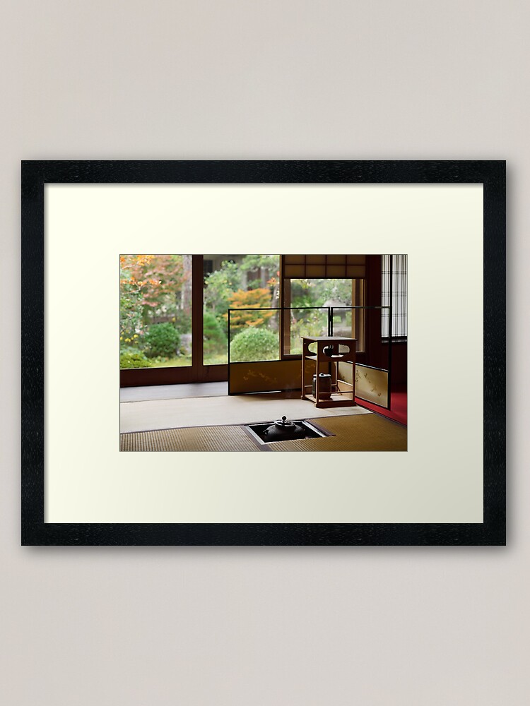 Tea Ceremony Room With A Steaming Iron Kettle In A Traditional Japanese Tea House Art Photo Print Framed Art Print