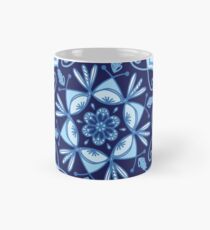 Light and Dark Blue Turquoise Navy Monochromatic Floral Mandala with Scalloped Edge Mug