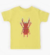 Stag Beetle Tricolore lino cut on yellow background Kids T-Shirt