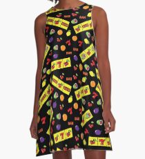 Casino Lucky Slot Machine Cherry Melon Lemon Fruits Pattern A-Line Dress