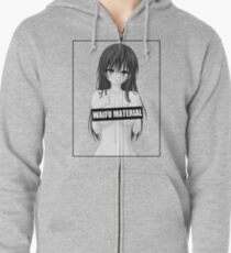 Anime Waifu Material Zipped Hoodie
