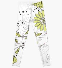Doodle line drawing decorative flowers chartreuse Leggings