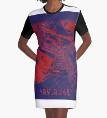 Abu Dhabi Dark Blue Red City Map Graphic T-Shirt Dress