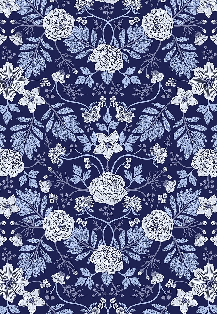 blue and white floral