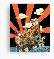 Brüllender Tiger über Tsunami-Welle im japanischen Ukiyo Woodblock Art Style Leinwanddruck