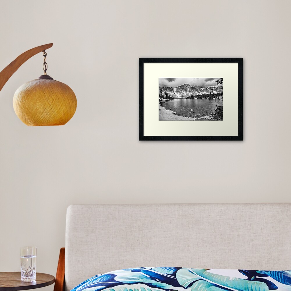 Medicine Bow Lake View in Black and White Framed Art Print