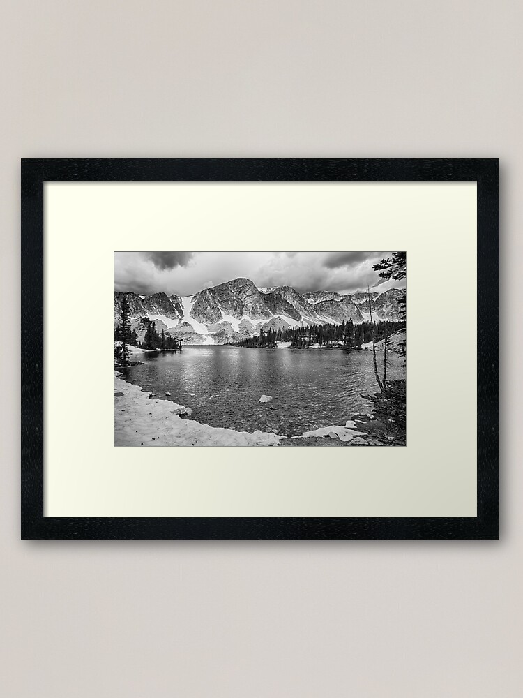 Alternate view of Medicine Bow Lake View in Black and White Framed Art Print