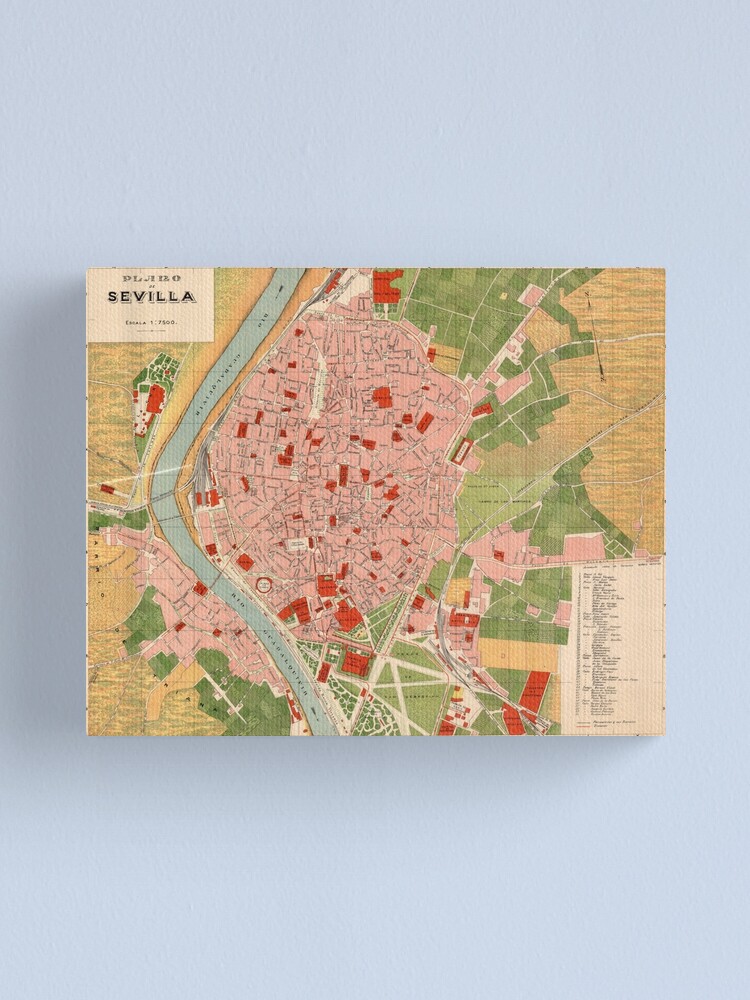 Alternate view of Vintage Map of Seville Spain (1918) Canvas Print