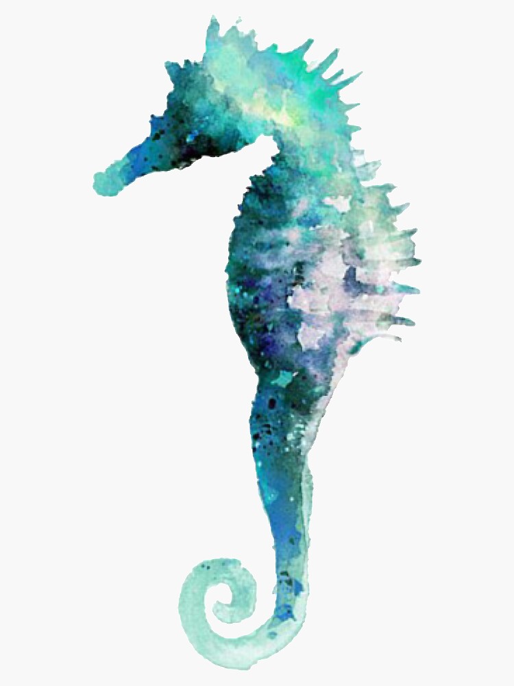Blue Green Watercolor Seahorse Sticker by tullabee