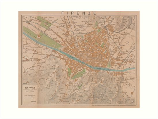 Vintage Map Of Florence Italy 1910 Art Print By Bravuramedia Redbubble 6389