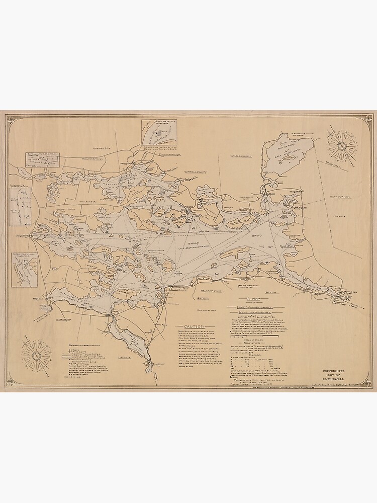 Vintage Map of Lake Winnipesaukee (1907) by BravuraMedia