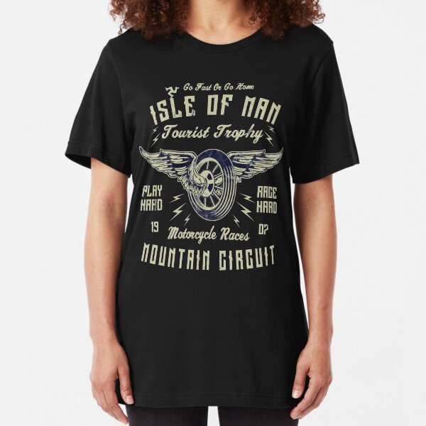 Isle Of Man TT Racing Vintage Biker Wings Wheel Tourist Trophy Bike Races Retro Graphic Slim Fit T-Shirt