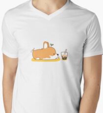 Camiseta de cuello en V Corgi y té de burbujas