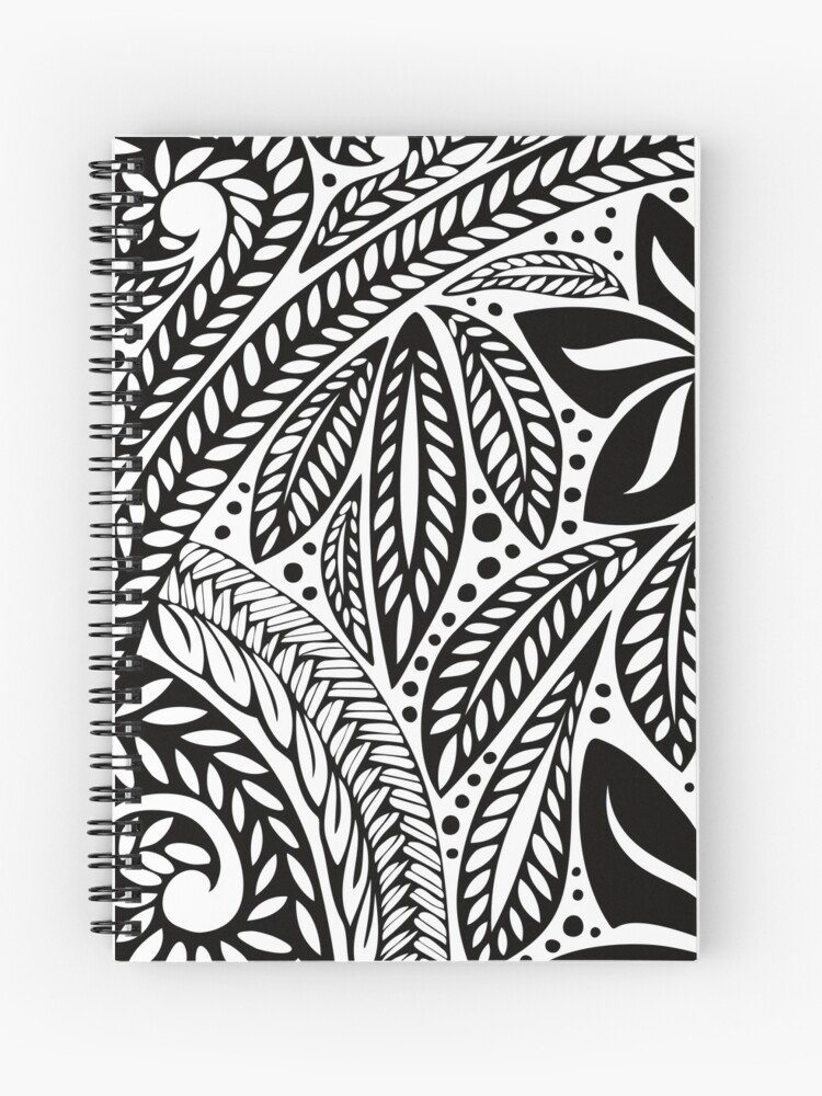 Conception De Tatouage Floral De Fleur Polynésienne Noire Sur Fond Blanc Cahier à Spirale