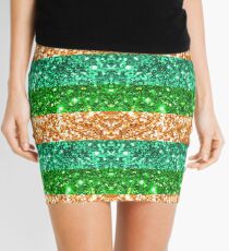 Ireland St Patrick's Day Irish Green and Gold Glitter Stripes #redbubble Mini Skirt