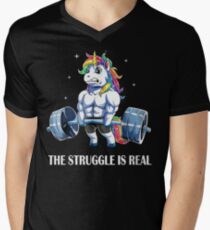 Der Kampf ist reales Einhorn-T-Shirt für Sport-Liebe T-Shirt mit V-Ausschnitt für Männer