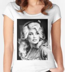 BLACK & WHITE BEAUTIFUL LEGEND MUSIC COUNTRY CLASSIC DOLLY PARTON #03 SIGNATURE Women's Fitted Scoop T-Shirt
