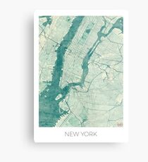 New York Karte Blau Vintage Metallbild