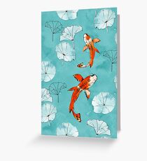 Waterlily koi in turquoise Greeting Card