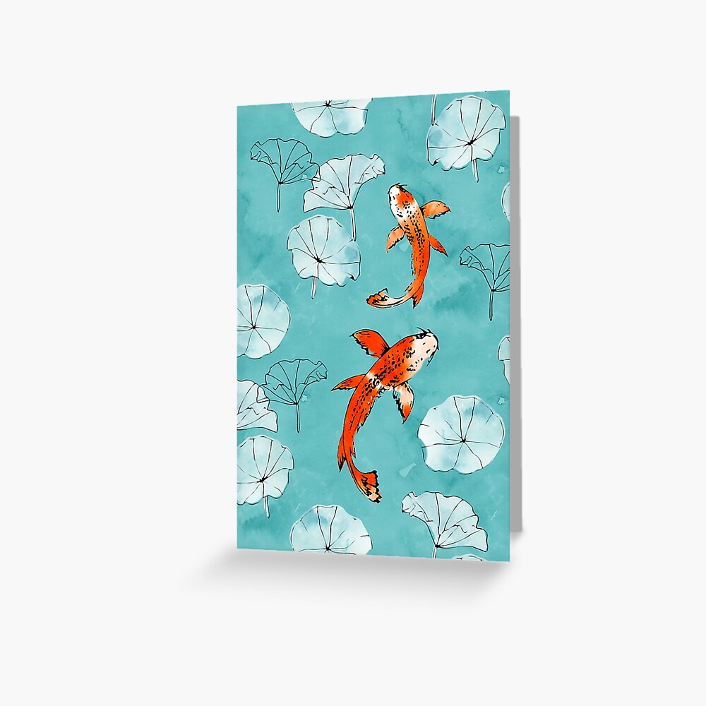 Waterlily koi in turquoise Greeting Card