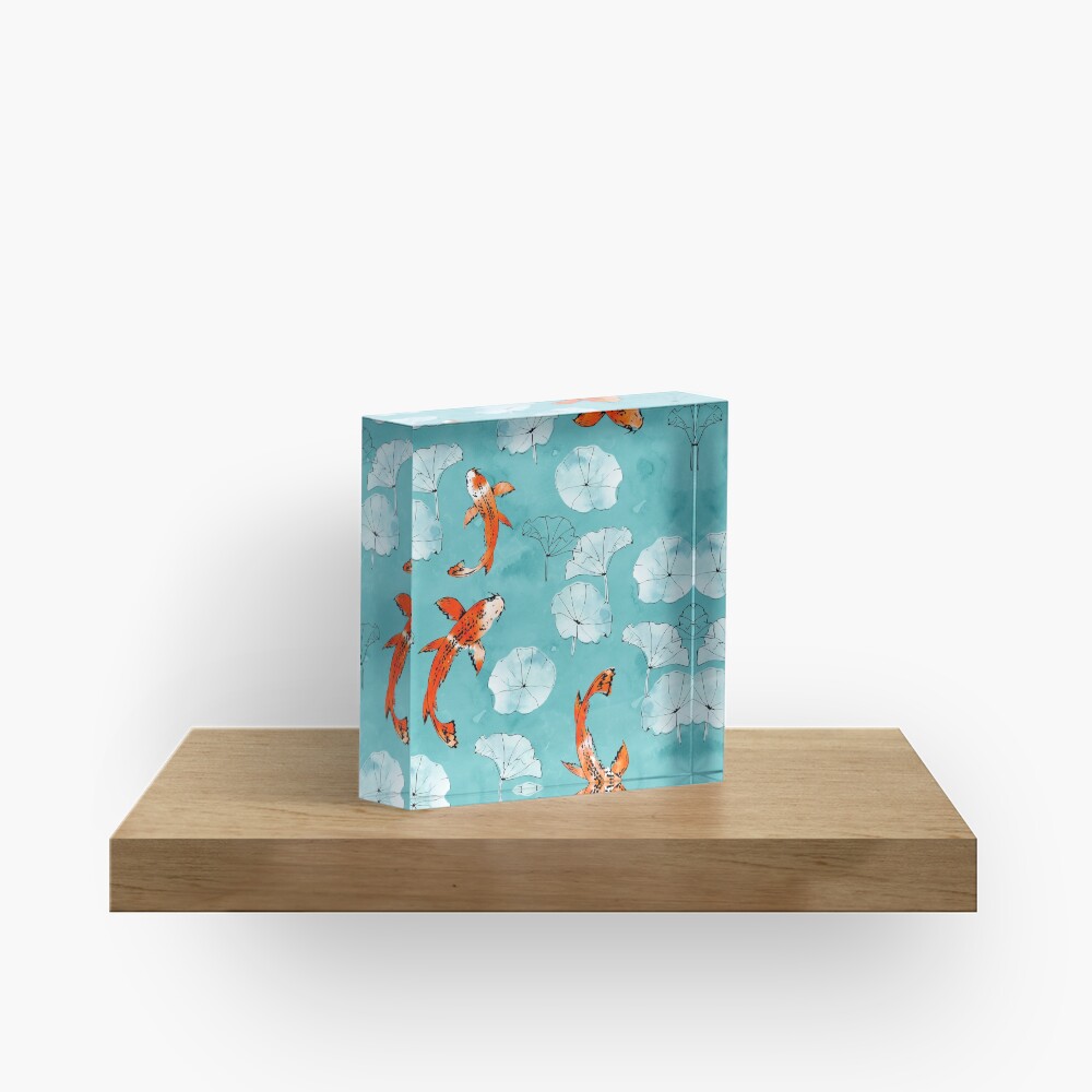 Waterlily koi in turquoise Acrylic Block